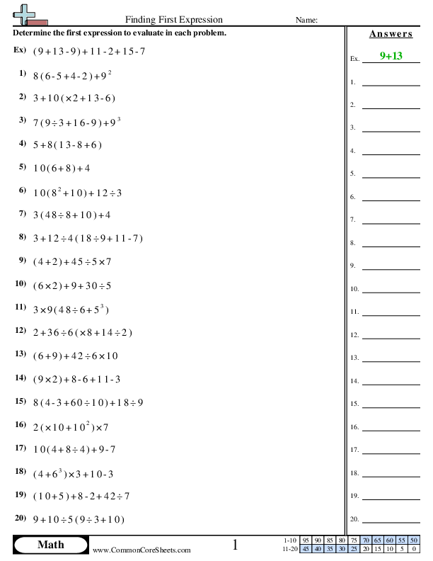 Finding First Expression worksheet